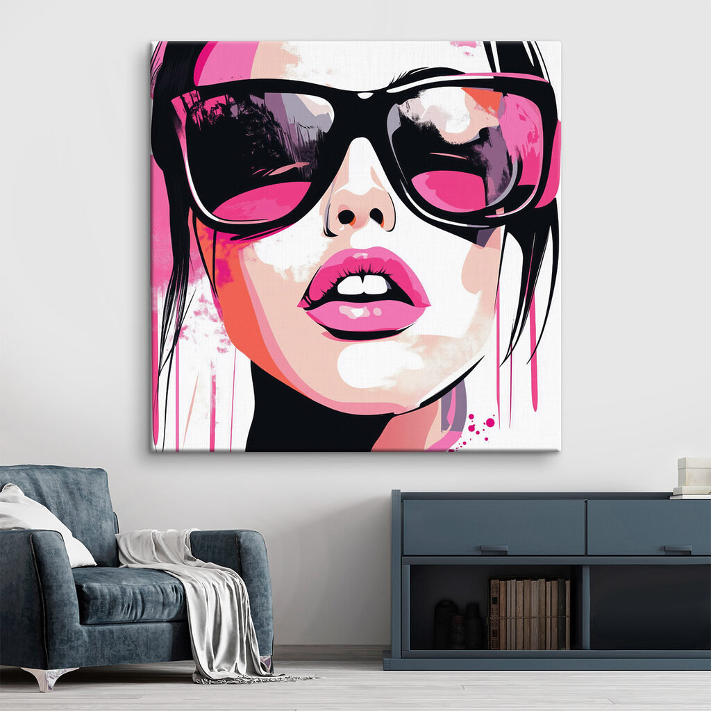 Růžový pop-art portrét — interiér 1