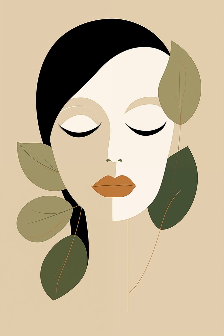 Dívka s listy — celý design