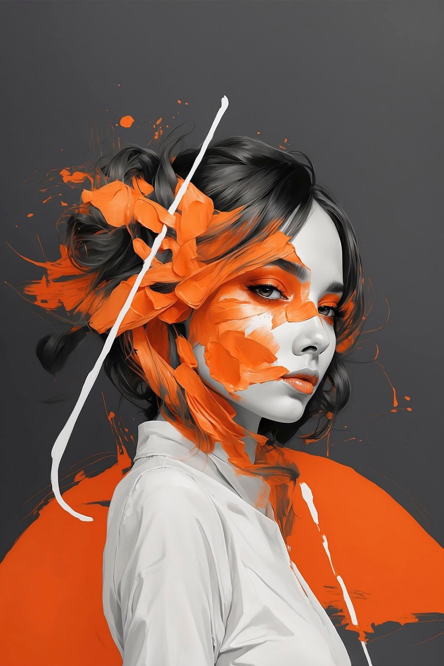 Žena v oranžových tazích — celý design