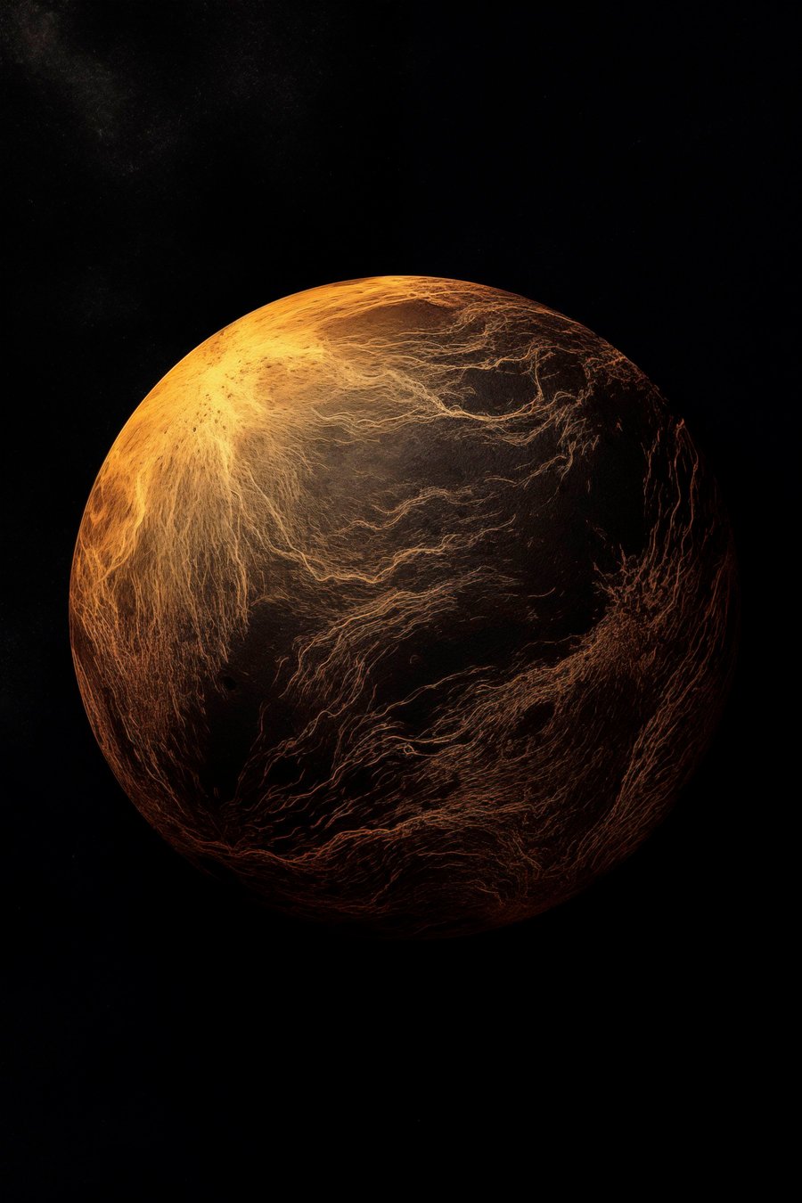 Planeta s oranžovými žilkami — celý design