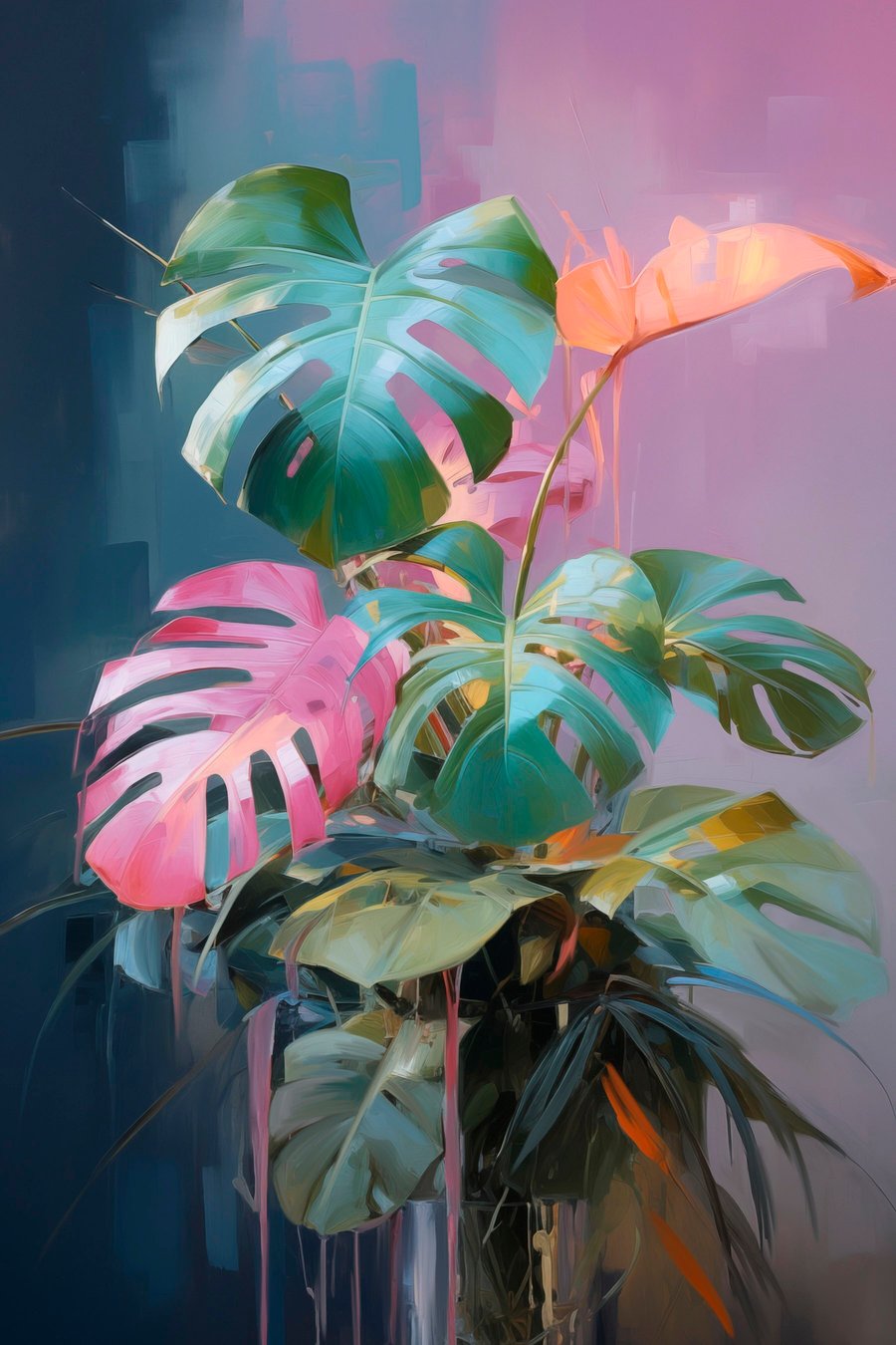 Monstera v růžových tónech — celý design