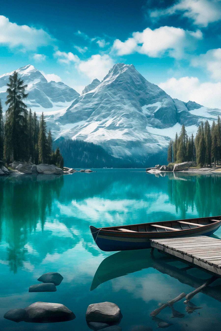 Horské jezero s kánoí — celý design