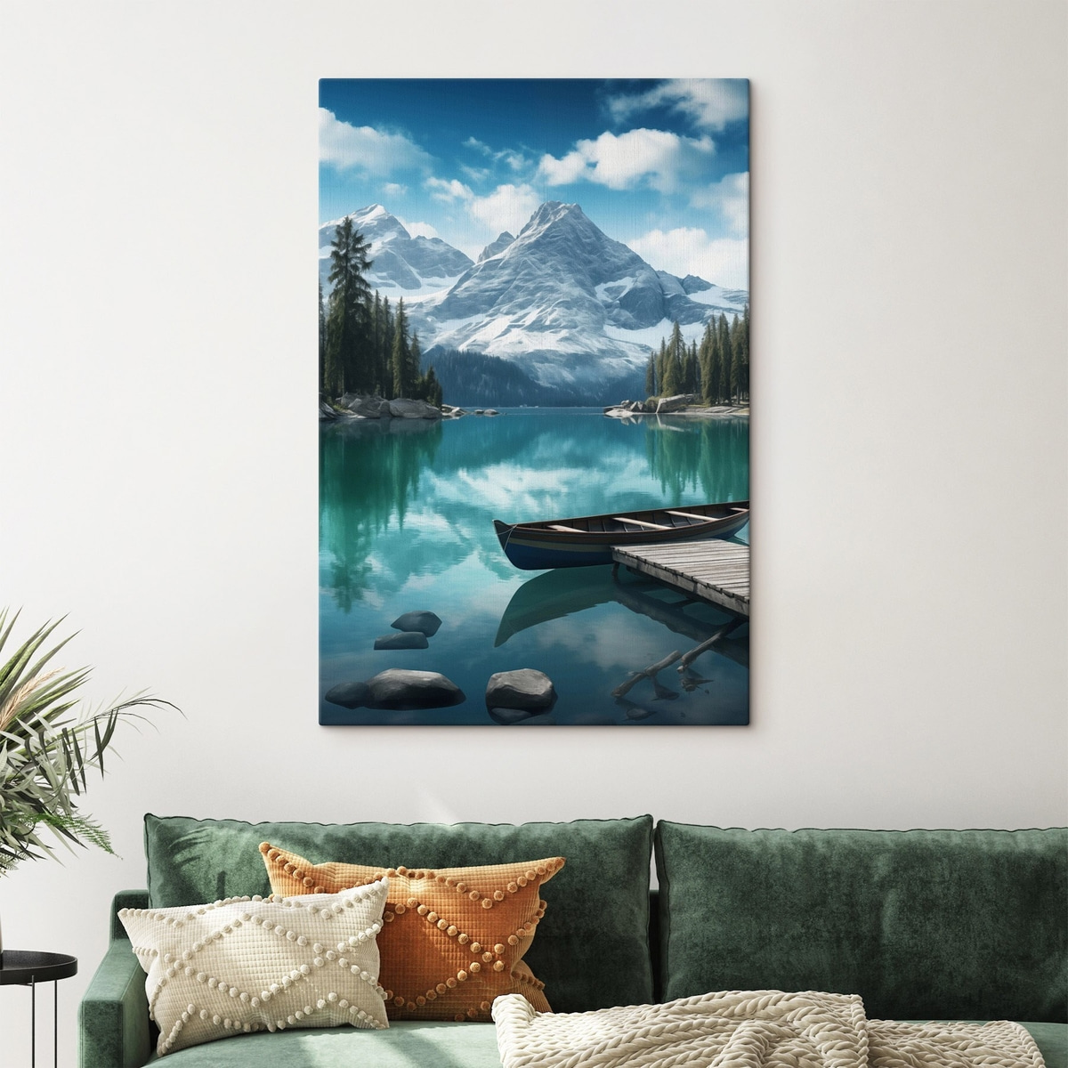 Horské jezero s kánoí — interiér 2