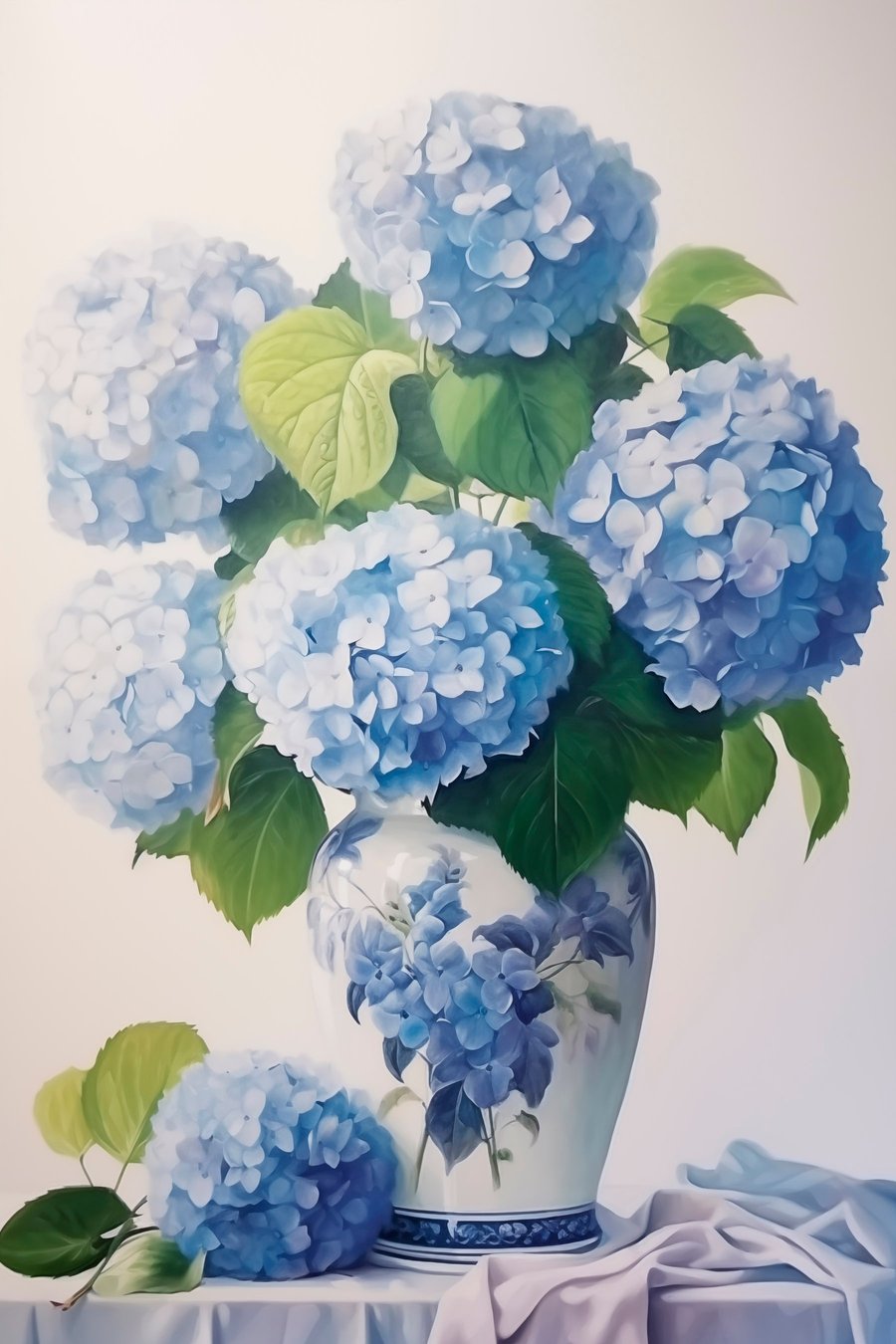 Hortenzie ve váze — celý design