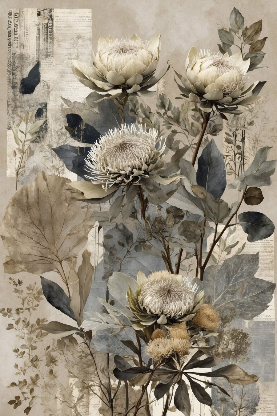 Botanická kompozice, tlumené tóny — celý design