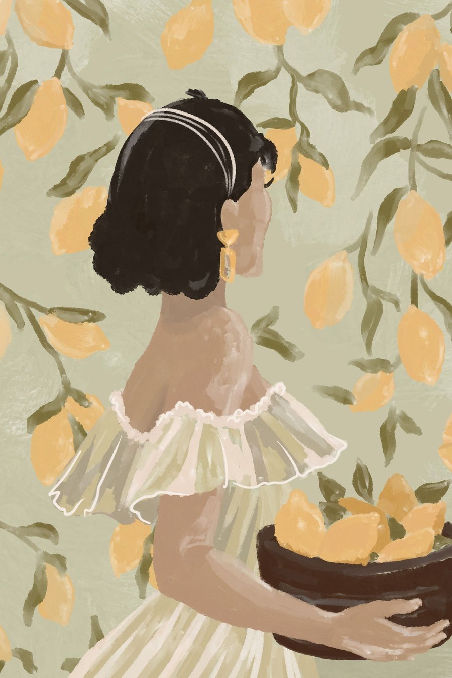 Žena s mísou citronů — celý design