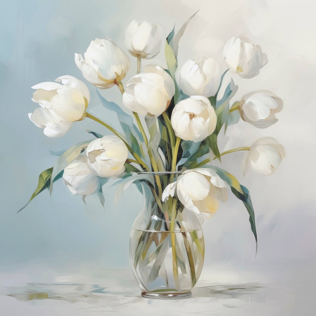Tulipány ve váze — celý design