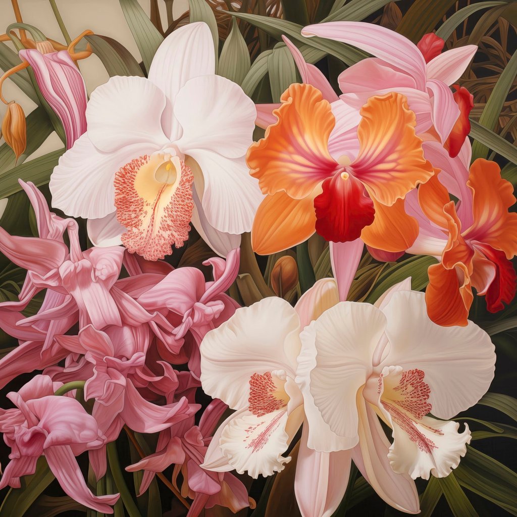 Tropická kytice s orchidejemi — celý design