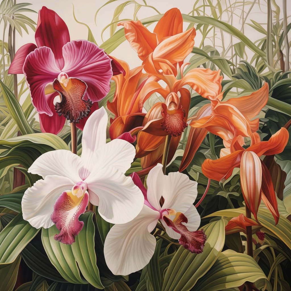 Tropická kytice s orchidejemi — celý design