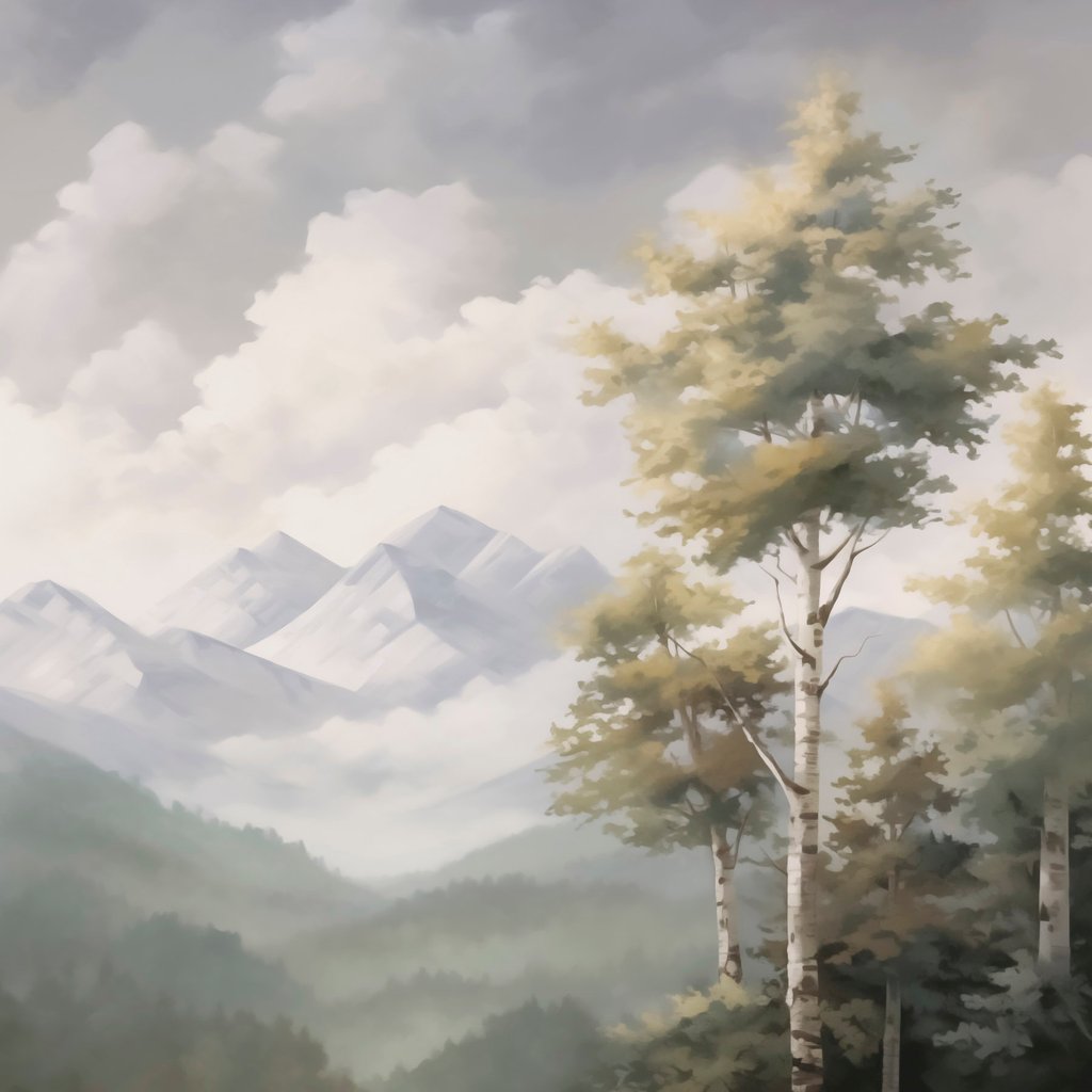 Horská krajina v malbě — celý design