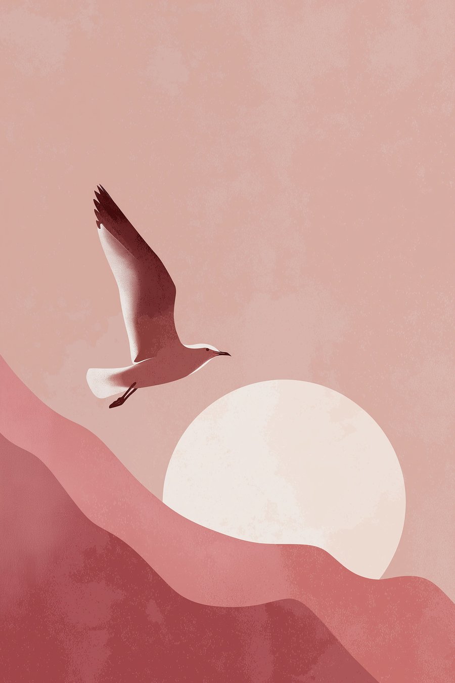 Pták při západu slunce — celý design