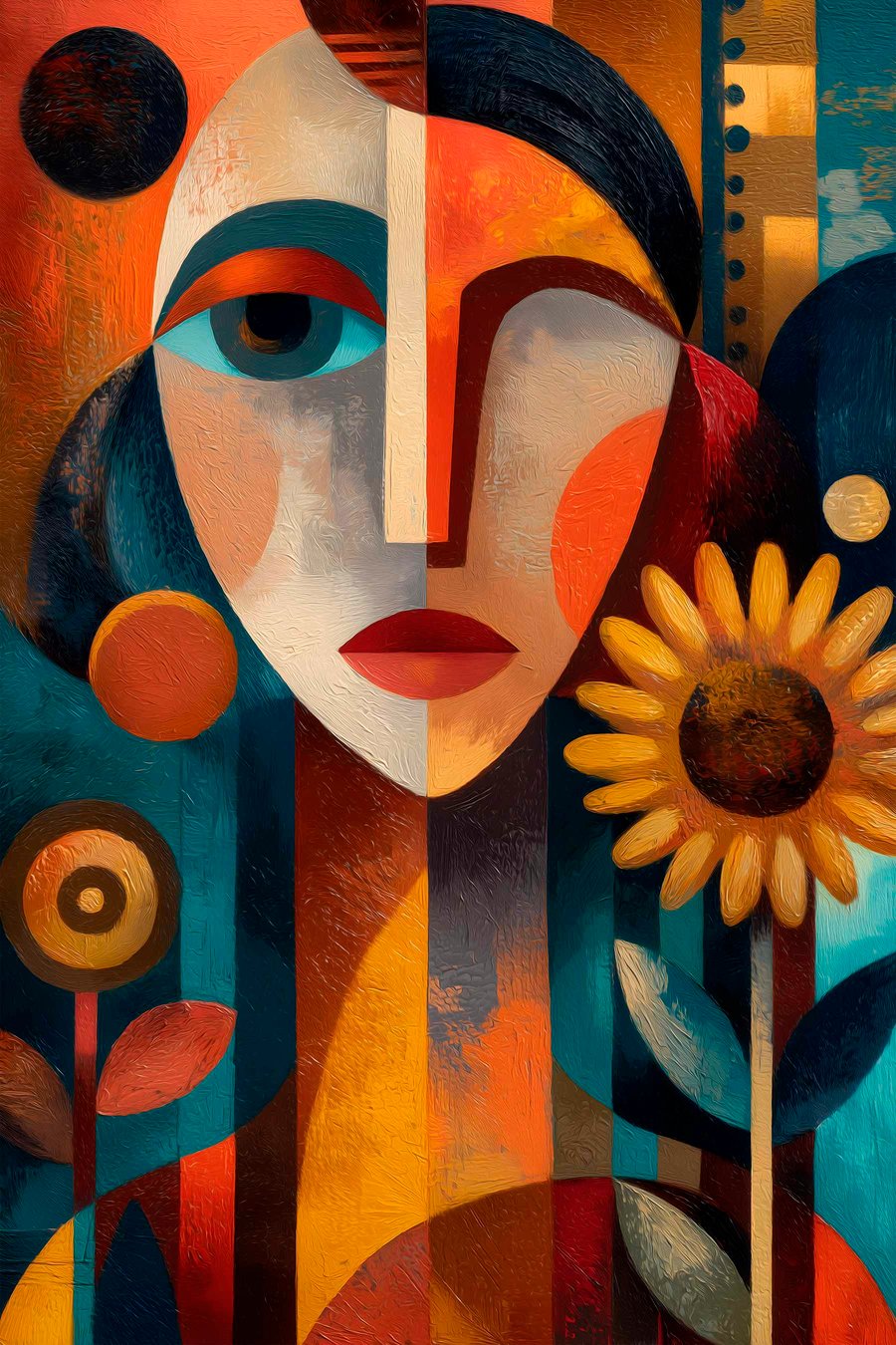 Etnická dívka s květy — celý design