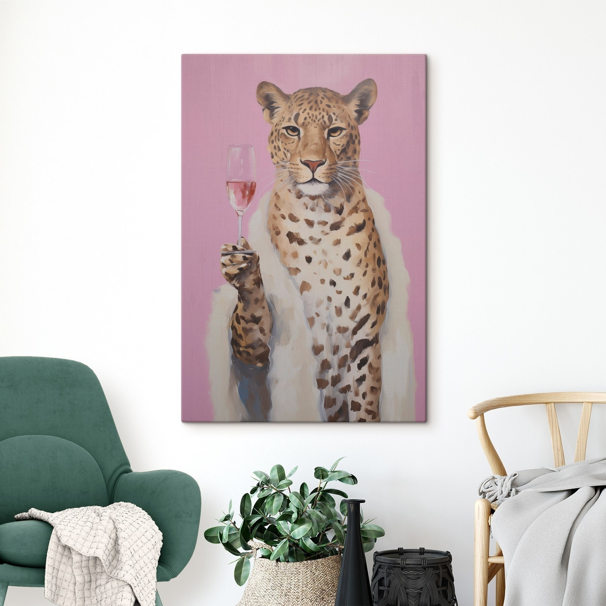 Leopard s pohárem vína — interiér 1