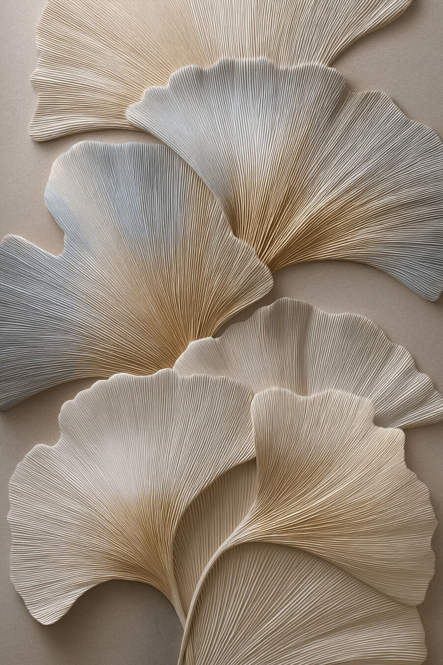 Bílé ginkgo v reliéfu — celý design