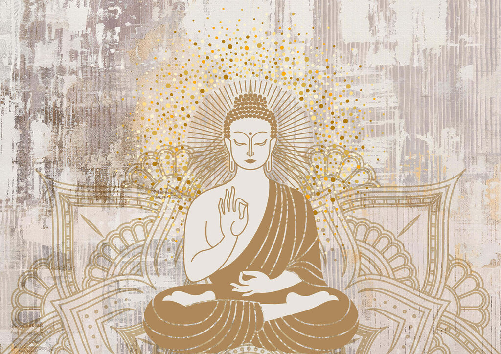 Buddha ve zlatých liniích — celý design