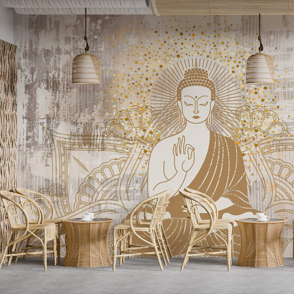 Buddha ve zlatých liniích v interiéru