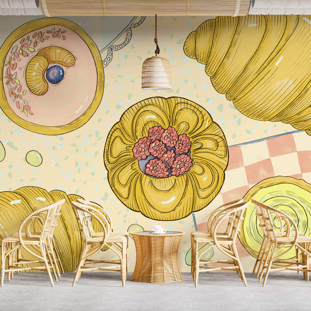Croissanty a barevné zákusky — interiér 1