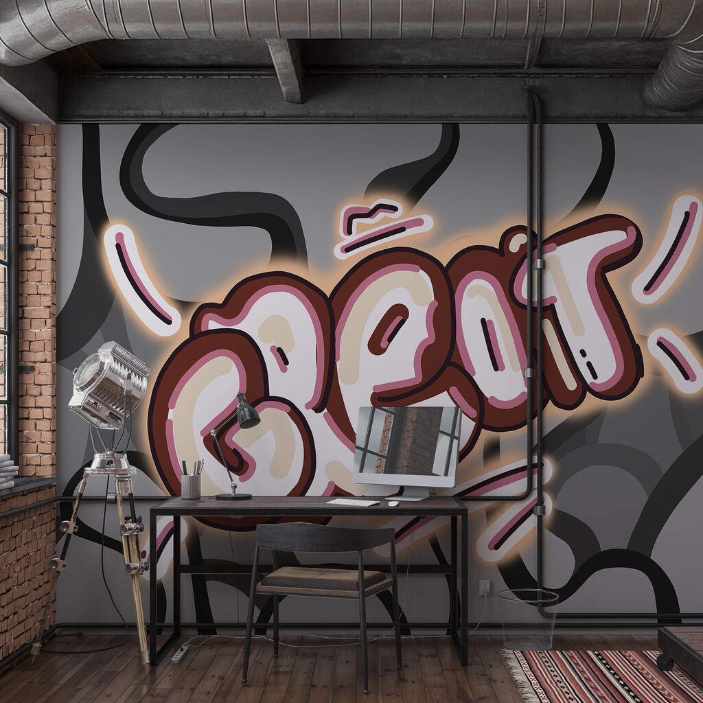 Vlnitý graffiti nápis — interiér 2