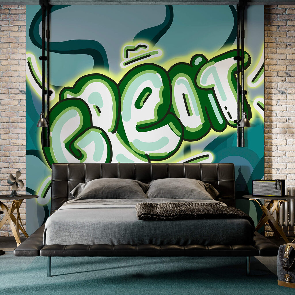 Vlnitý graffiti nápis — interiér 2
