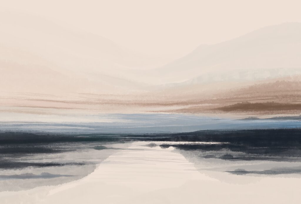 Jezero v jemných tazích — celý design