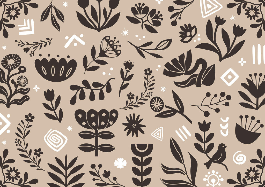 Hravé květy jako siluety — celý design