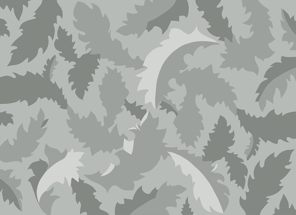 Zkroucené šedozelené listy — celý design