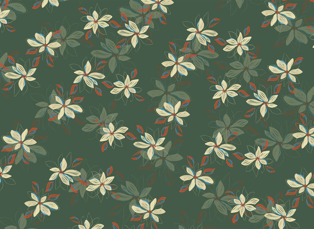 Drobné květy v zeleni — celý design