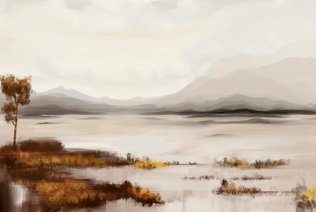 Jezero s okrovým břehem — celý design