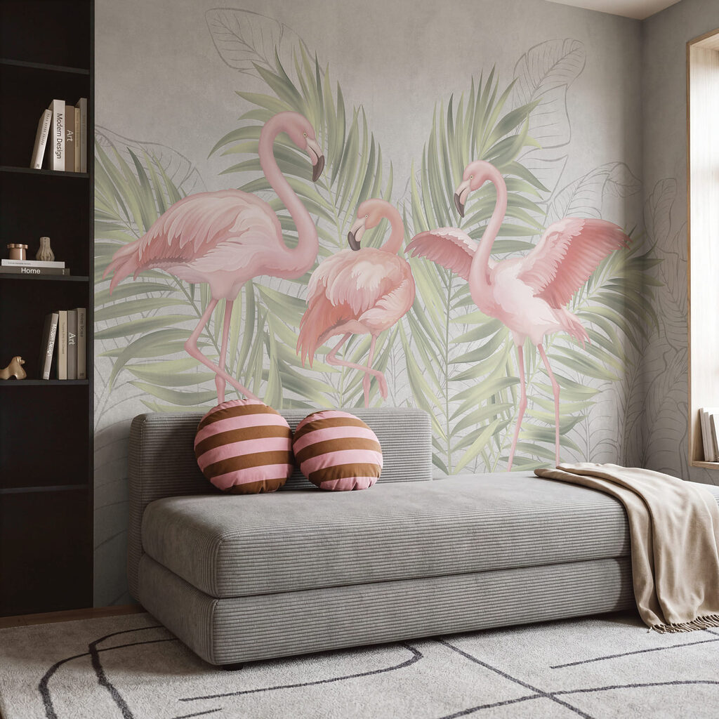 Plameňáci mezi palmovými listy — interiér 2