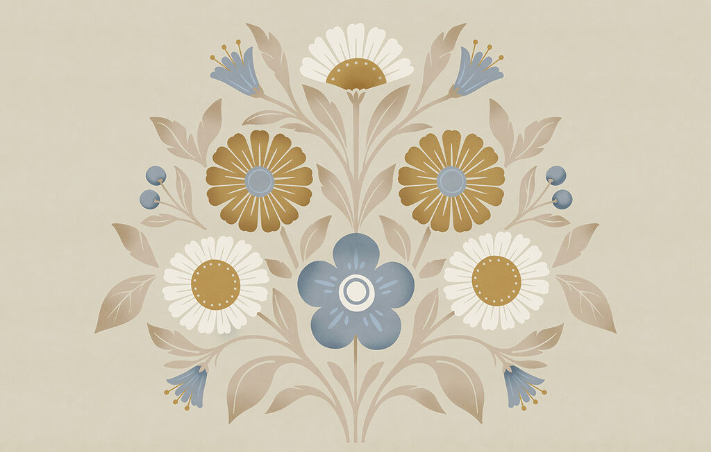 Květy v kruhovém ornamentu — celý design