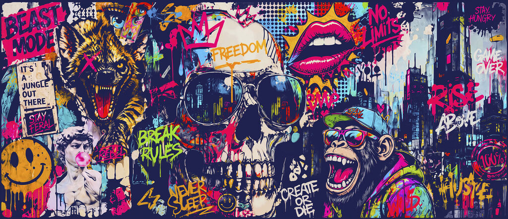 Lebka v graffiti — celý design
