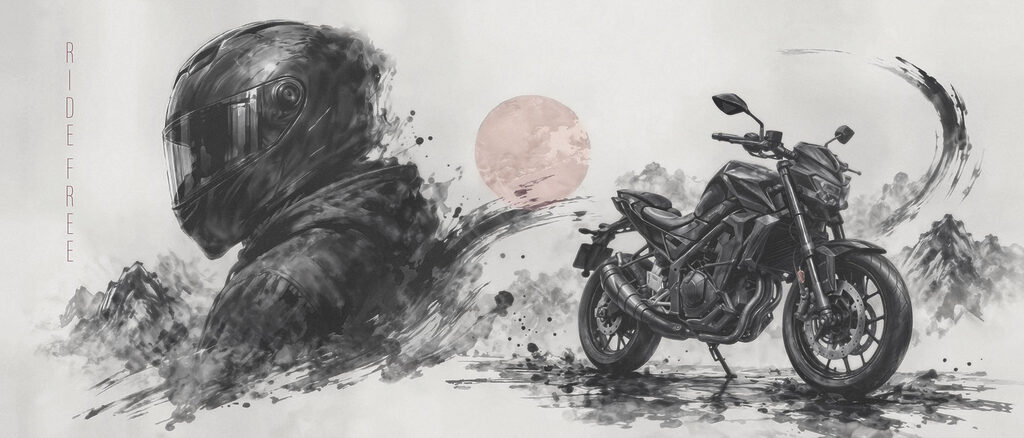 Motorka a přilba — celý design