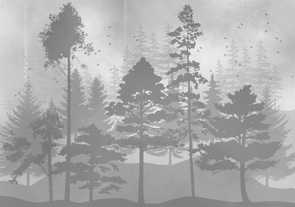 Stromy jako malované siluety — celý design