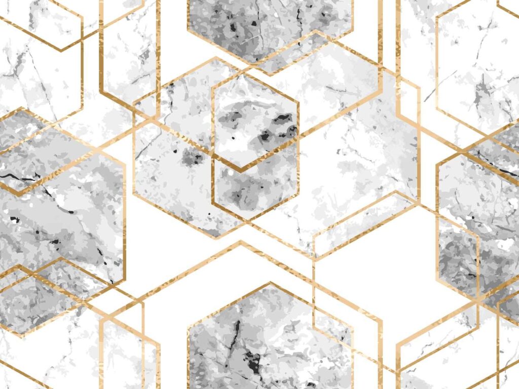 Šestiúhelníky se zlatými okraji — celý design