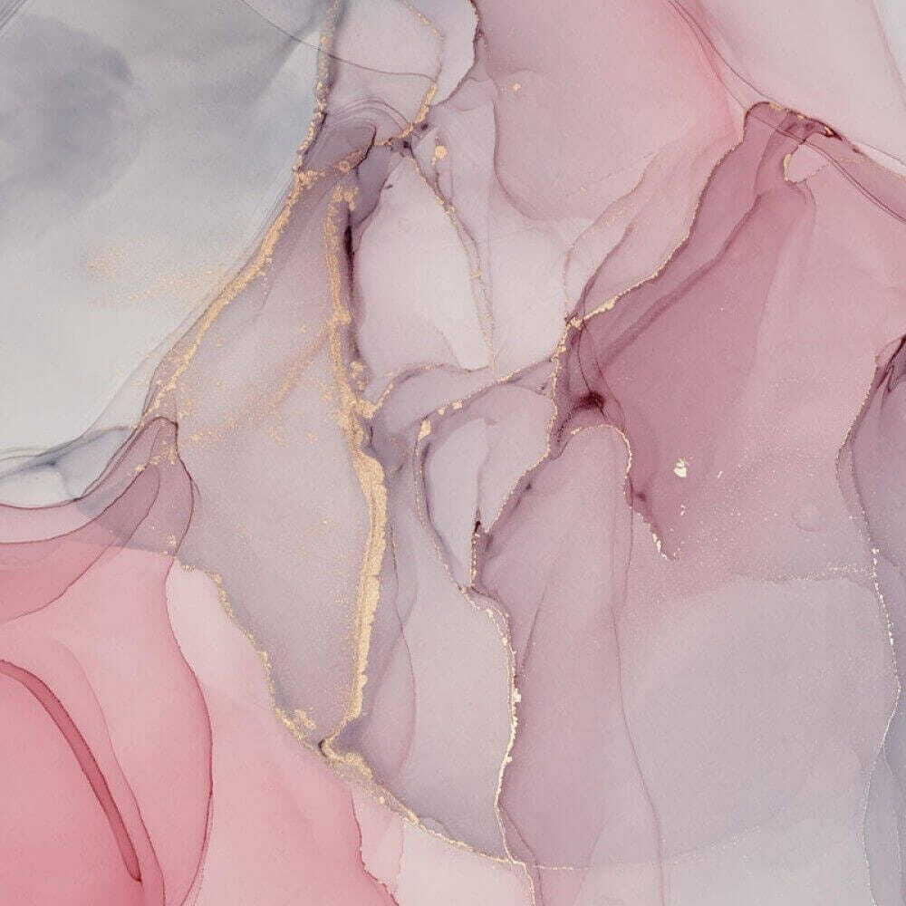 Růžové plochy, zlaté žilky — celý design