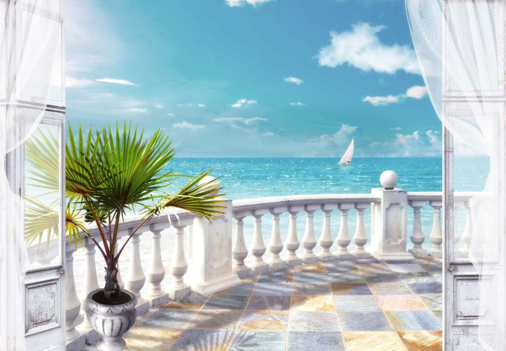 Mořský balkon za záclonami — celý design