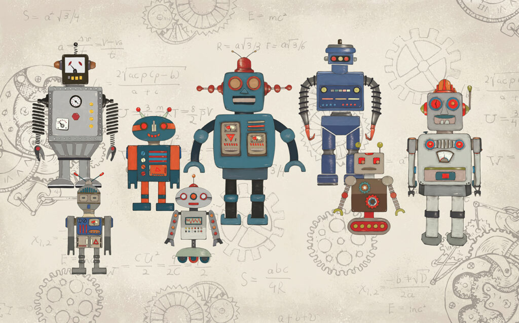 Roboti na starých výkresech — celý design