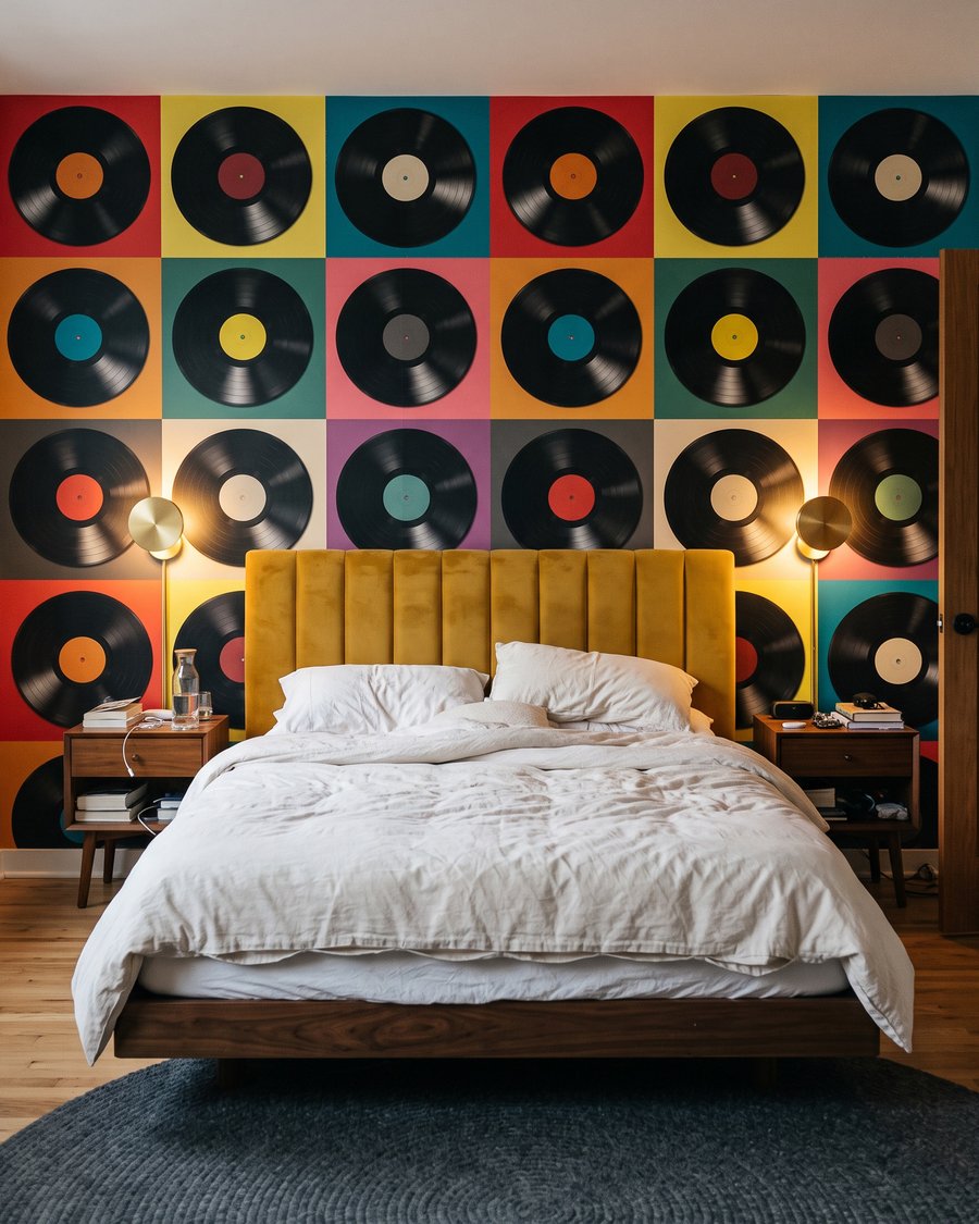 Barevné vinylové desky v interiéru