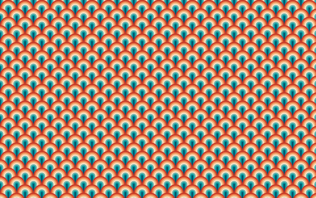 Tyrkysové a oranžové vějíře — celý design