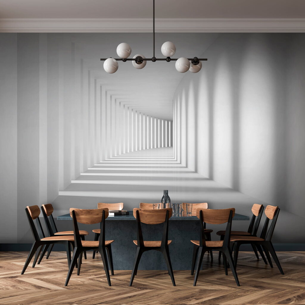 Bílá chodba plná stínů — interiér 10
