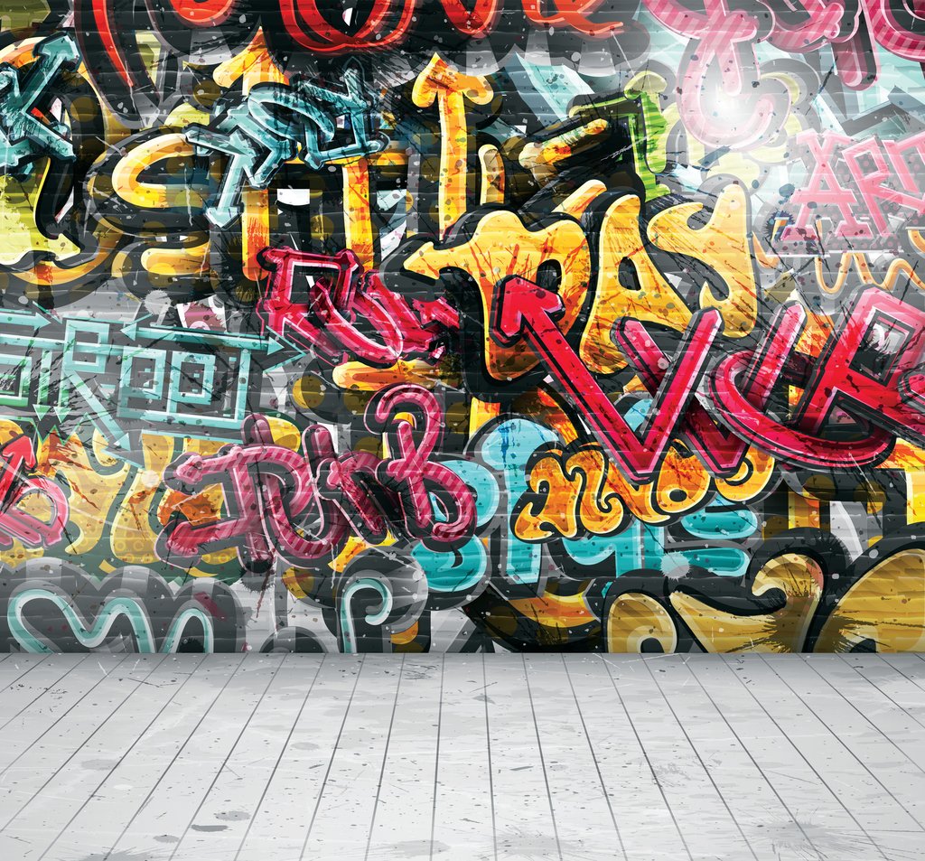 Zeď plná graffiti — celý design