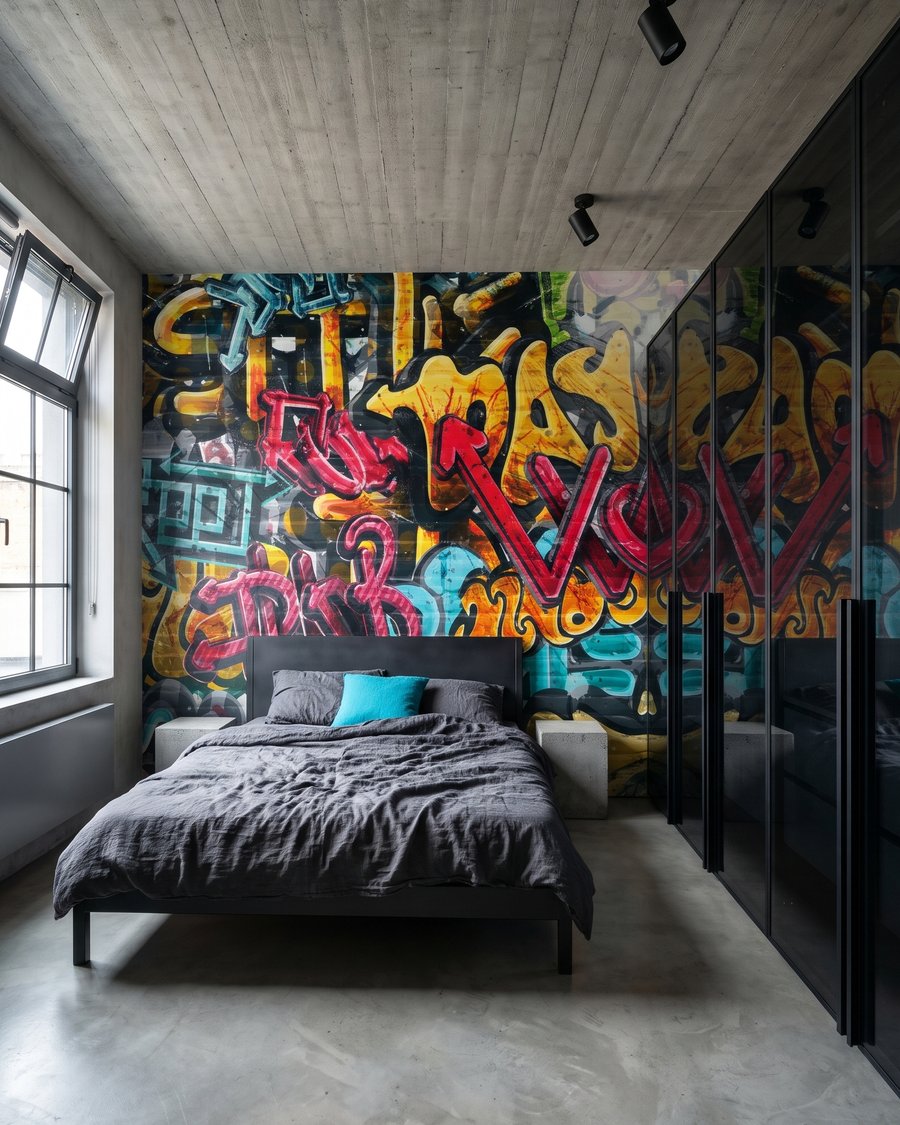 Zeď plná graffiti — interiér 9