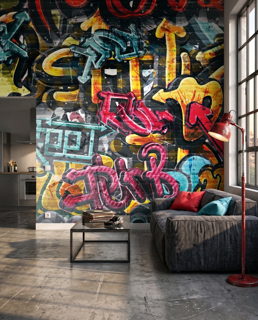 Zeď plná graffiti — interiér 5