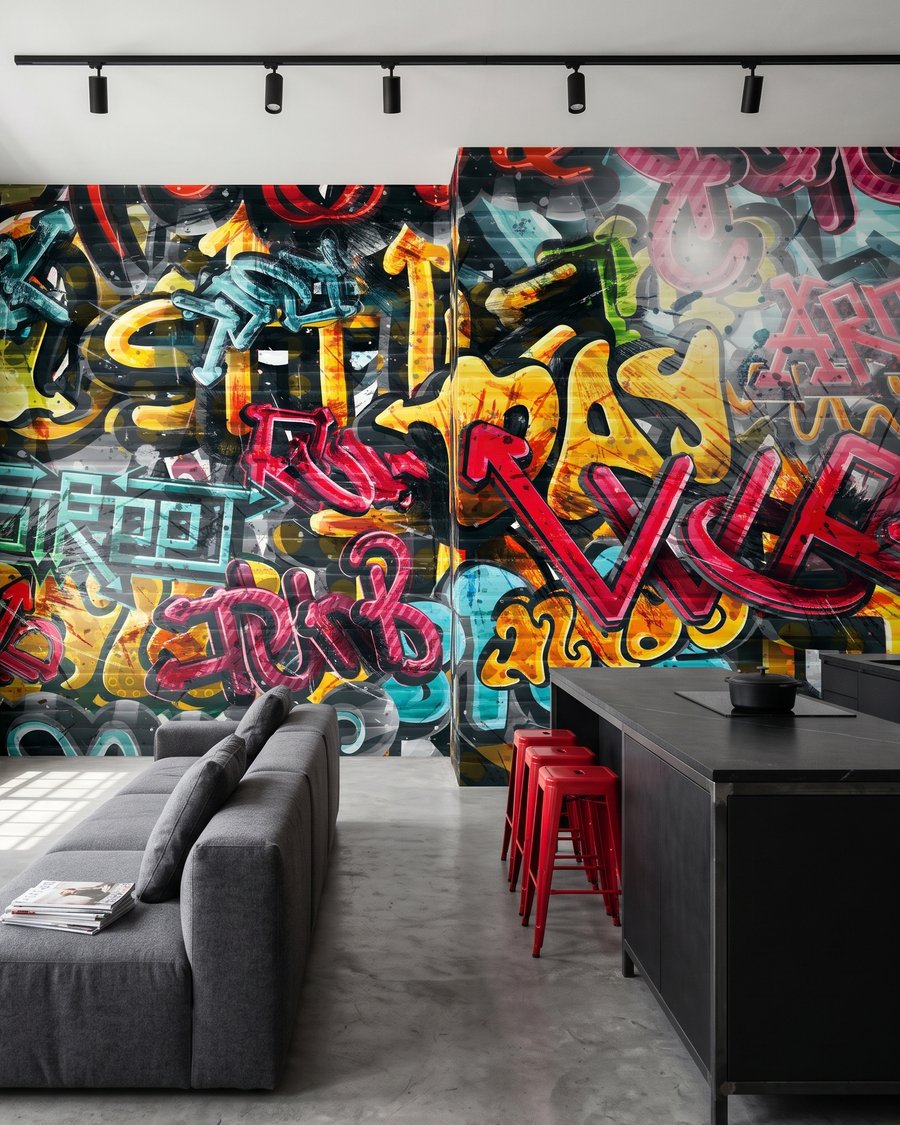 Zeď plná graffiti v interiéru