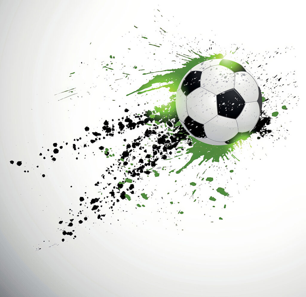 Fotbal v zelených stříkancích — celý design