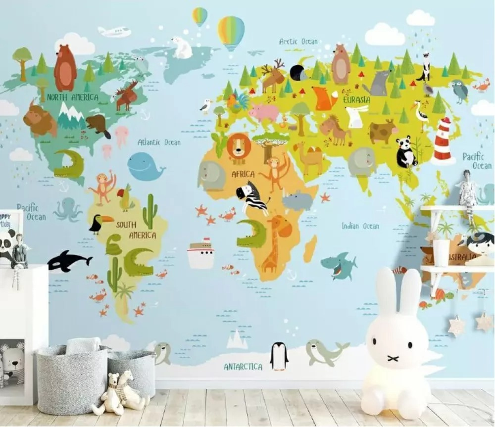Mapa světa se zvířaty — interiér 1
