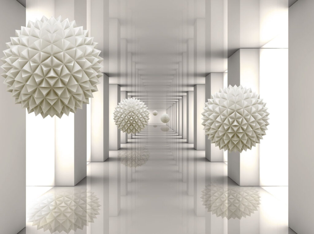 Ostnaté koule v chodbě — celý design