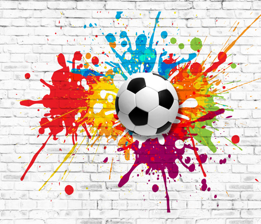 Fotbal mezi barevnými skvrnami — celý design