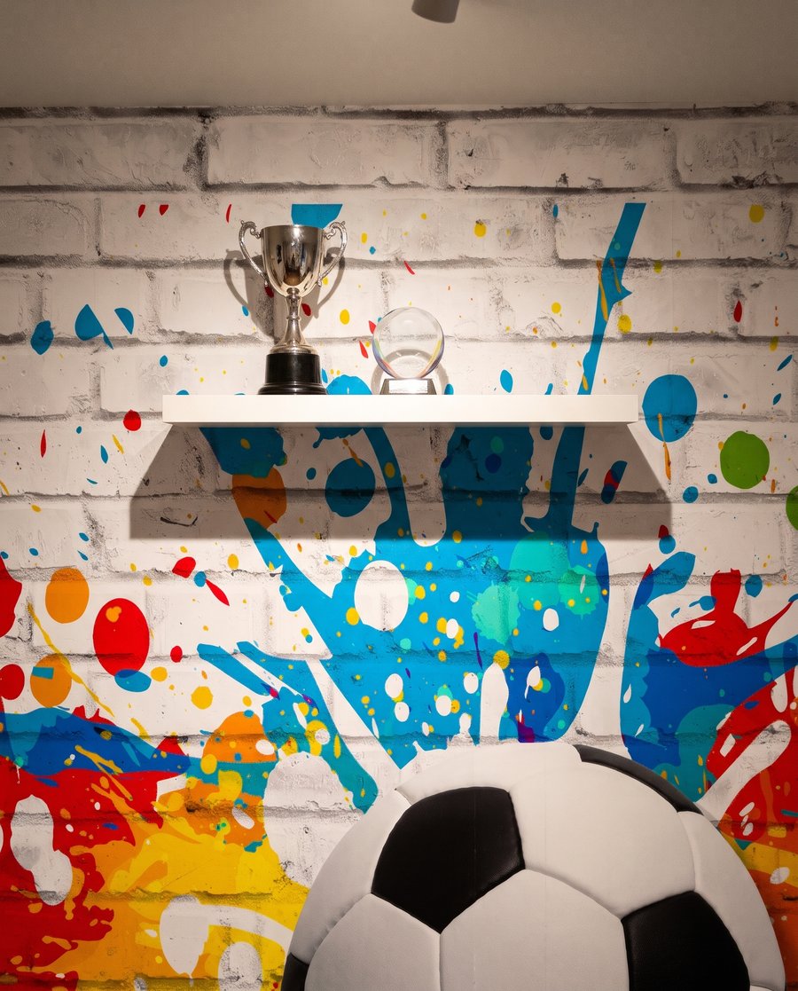 Fotbal mezi barevnými skvrnami — detail