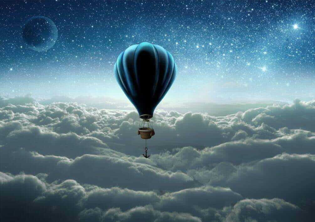 Horkovzdušný balon pod hvězdami — celý design